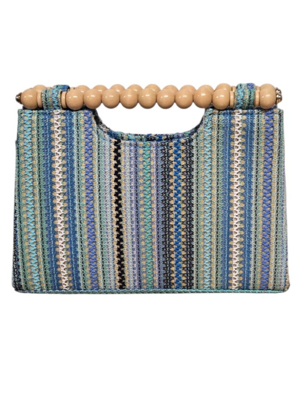 Haute Hippie Blue Striped Woven Beaded Handle Bag Casual Beachy